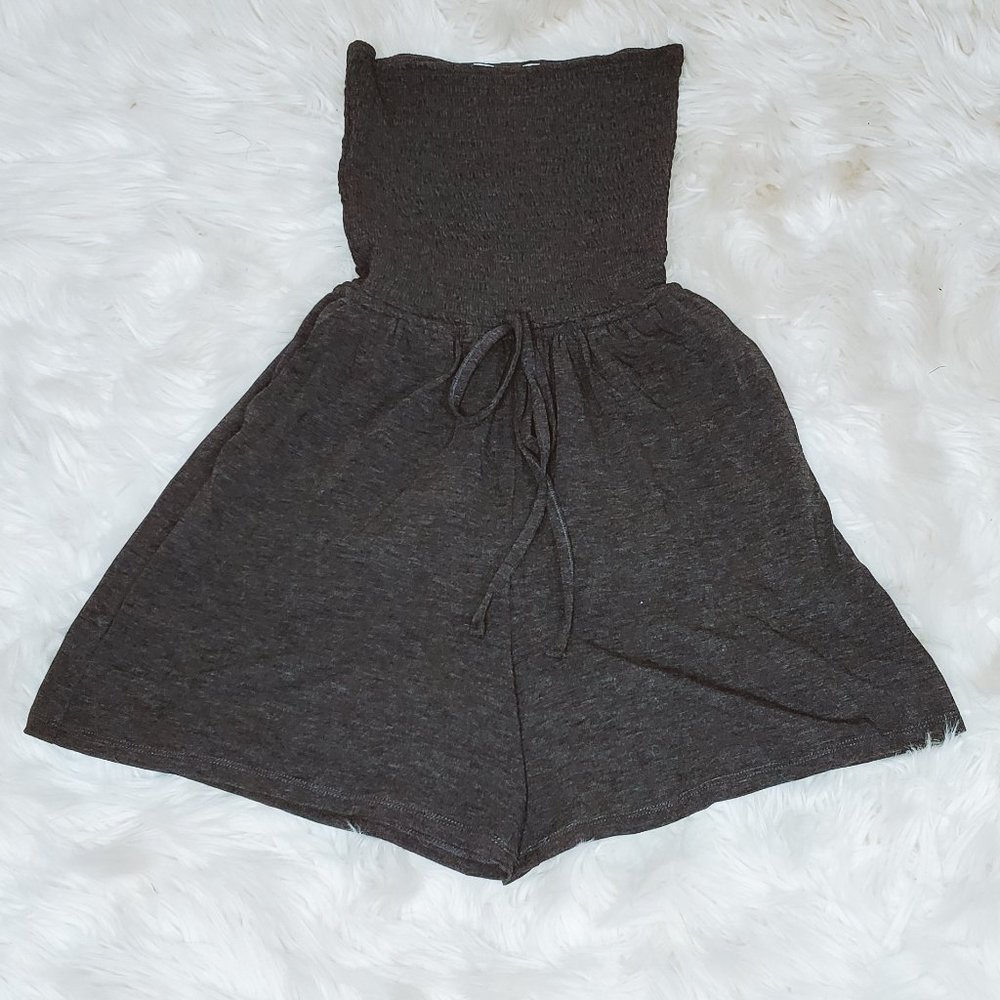Women's Stetchable Tube Top Romper Charcoal